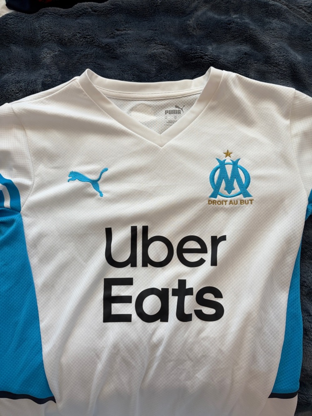 Puma White & Light Blue Olympique de Marseille Soccer Shirt